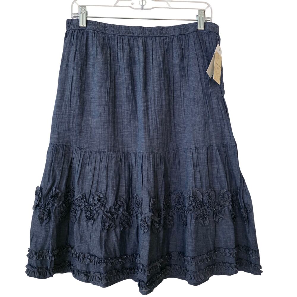 Studio West Apparel Boho Chambray Tiered Midi Skirt Size Medium